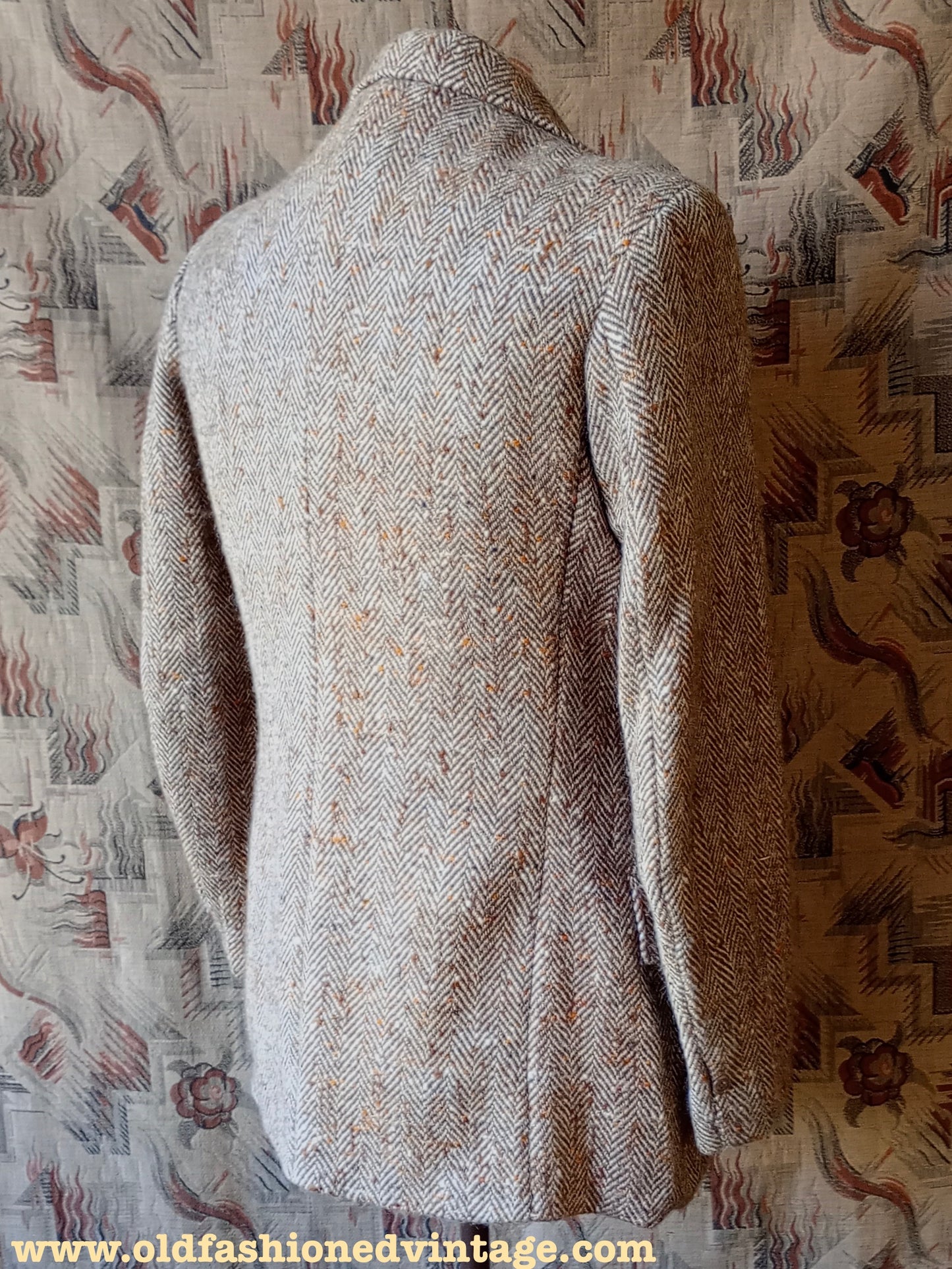 Vintage 1940s 1950s Herringbone Donegal Tweed Sports Jacket Beige Brown Flecked 38"