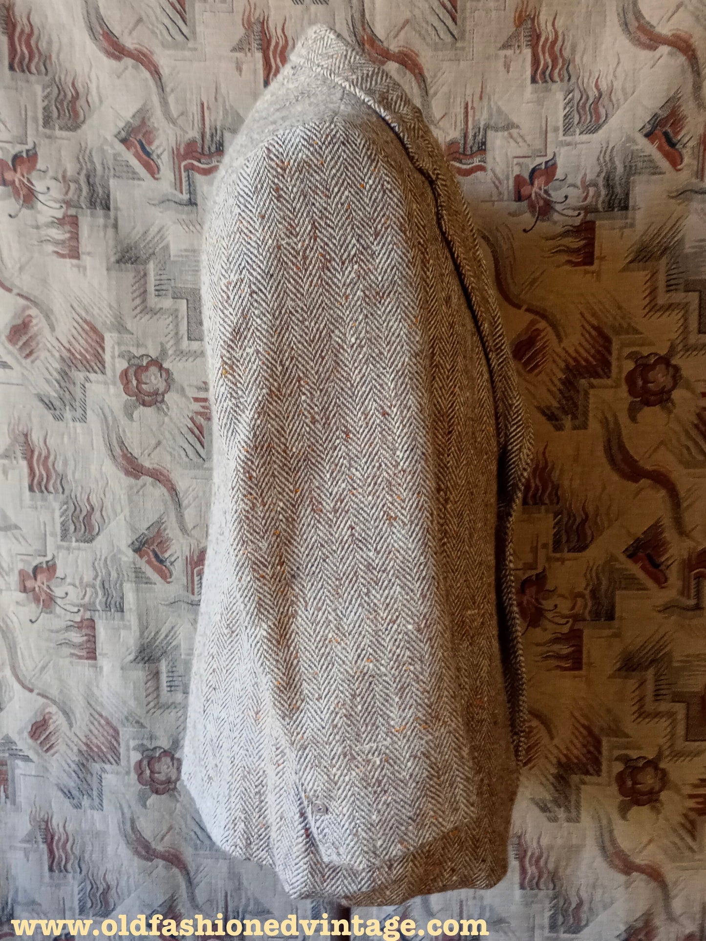 Vintage 1940s 1950s Herringbone Donegal Tweed Sports Jacket Beige Brown Flecked 38"