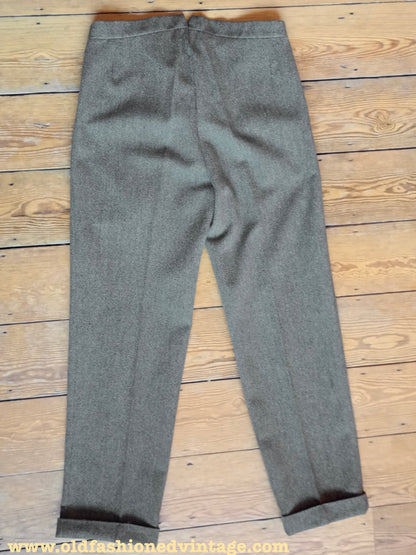 Vintage Mens 1950s Donegal Tweed Trousers Olive Brown Green Fleck Pants 36 x 33 1/2