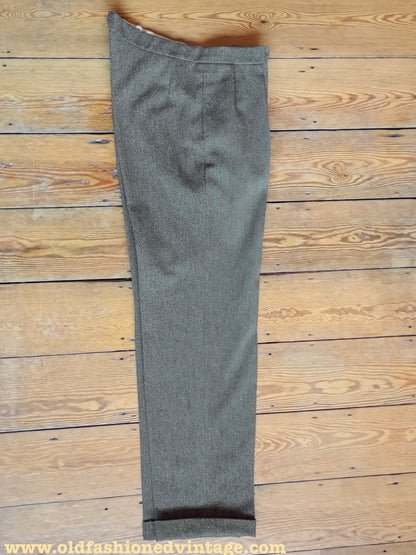 Vintage Mens 1950s Donegal Tweed Trousers Olive Brown Green Fleck Pants 36 x 33 1/2