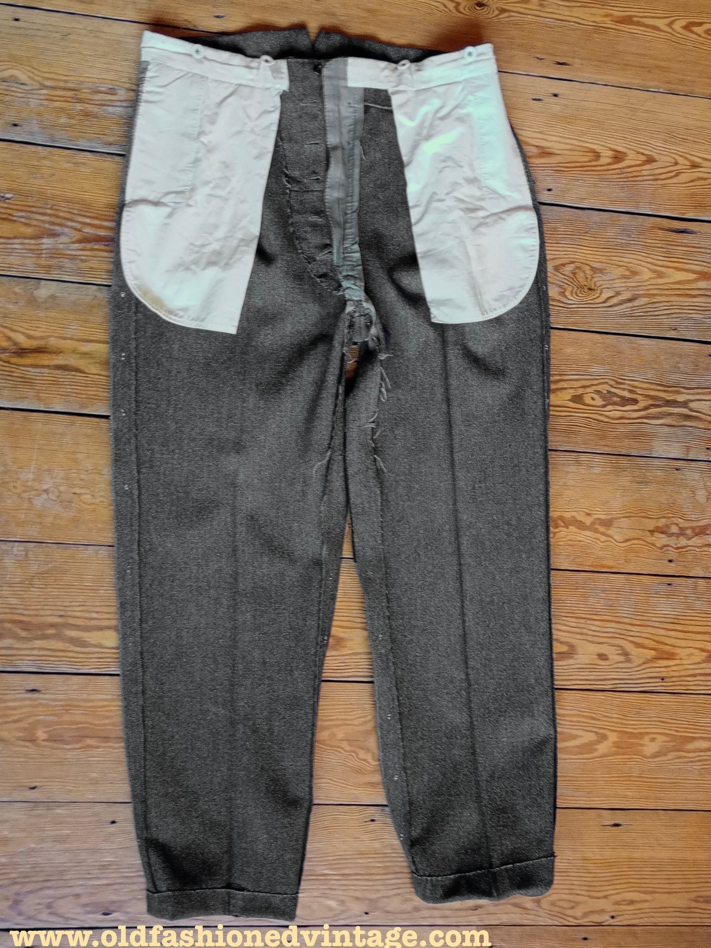 Vintage Mens 1950s Donegal Tweed Trousers Olive Brown Green Fleck Pants 36 x 33 1/2