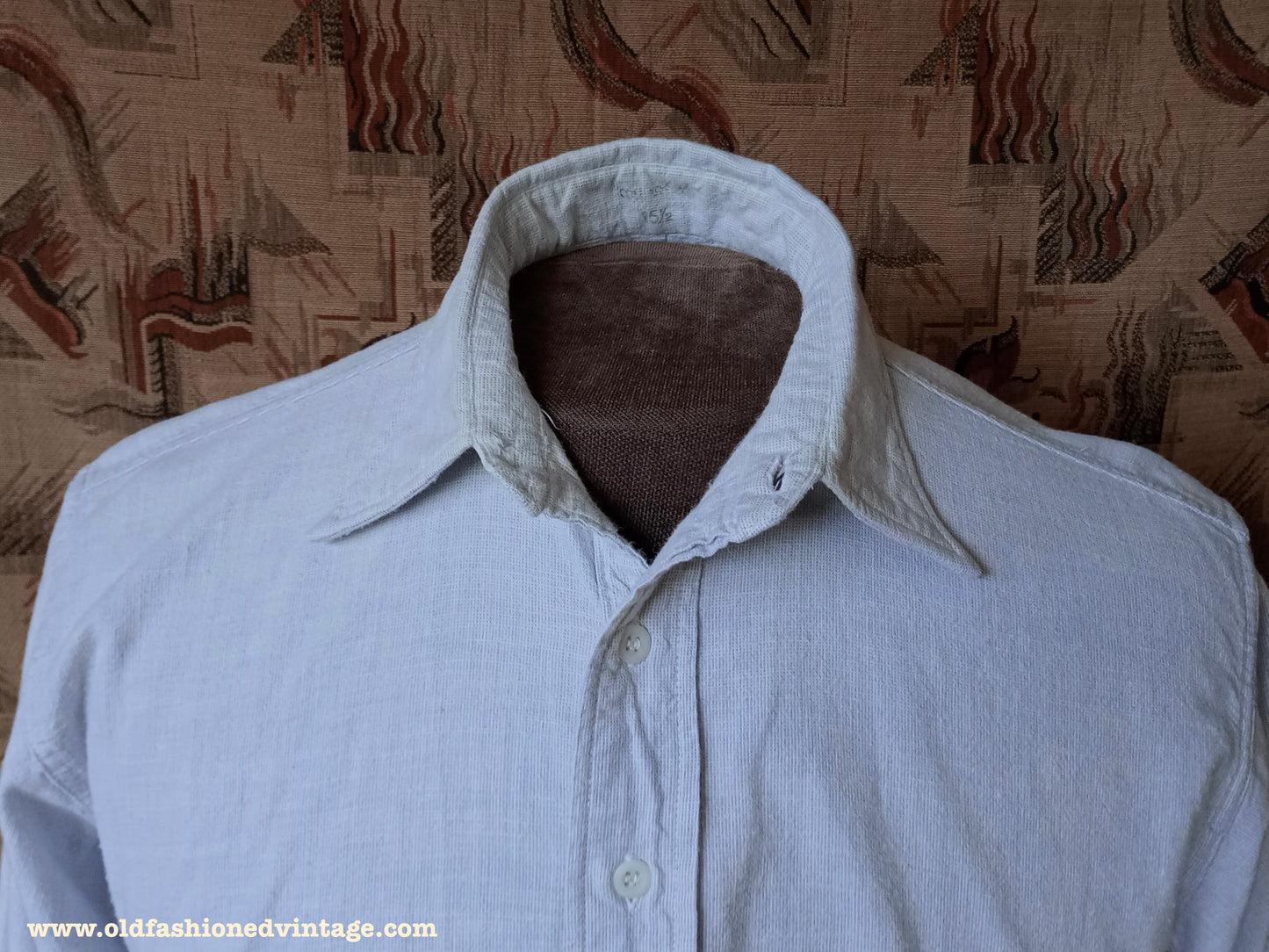 Vintage Mens 1940s "Banner" Cotton Flannel Pullover Shirt British Overhead Tunic Half Buttoned Spearpoint Collar S