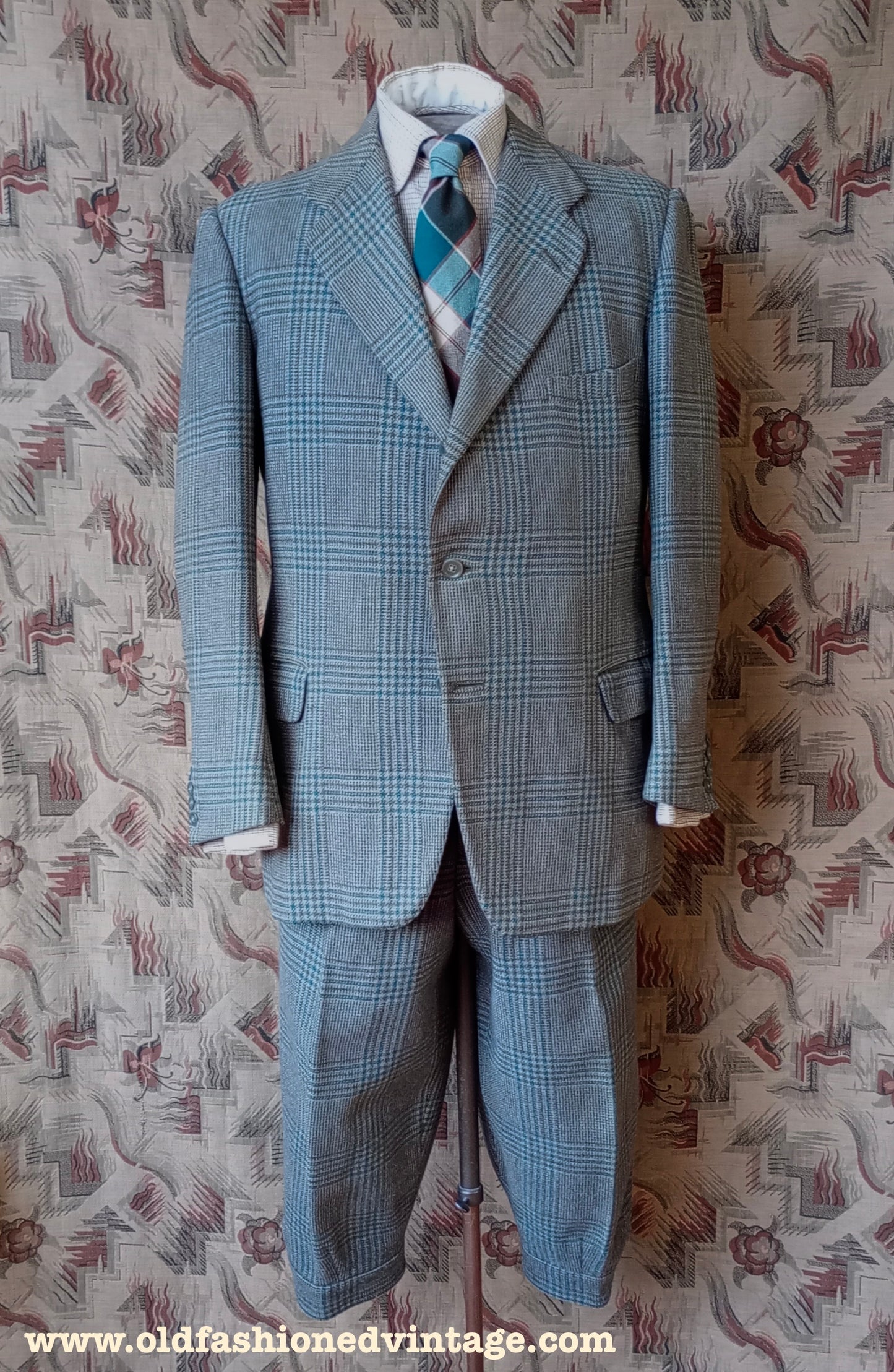 Vintage 1950s Mens Bespoke Bold Glen Check Tweed Plus Fours Breeks Suit Brown Green 42"