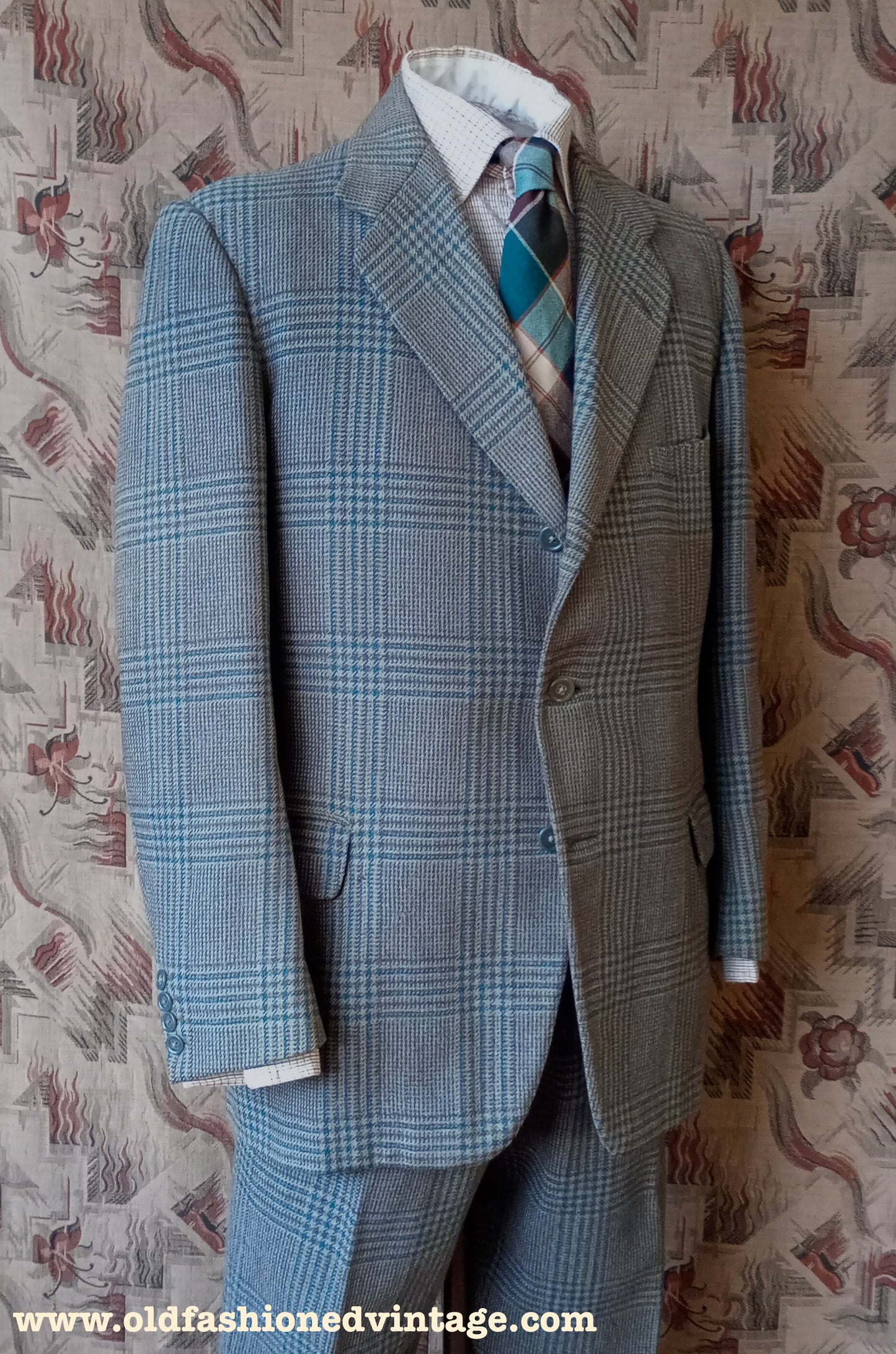 Vintage 1950s Mens Bespoke Bold Glen Check Tweed Plus Fours Breeks Suit Brown Green 42"