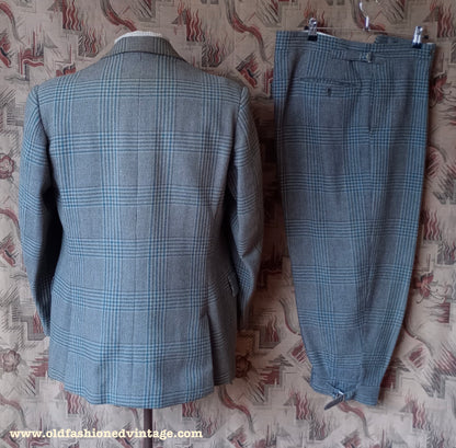 Vintage 1950s Mens Bespoke Bold Glen Check Tweed Plus Fours Breeks Suit Brown Green 42"