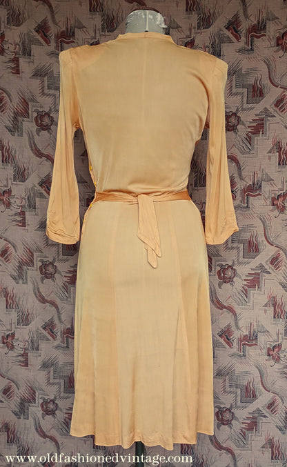 Amazing Vintage 1940s Dress Drapey Gold Rayon Jersey Celanese Type UK S/M
