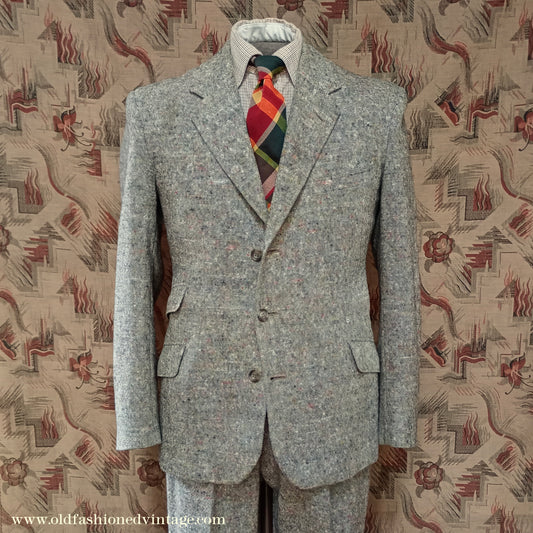 Vintage 1950s Mens Bespoke Donegal Tweed Suit 38"