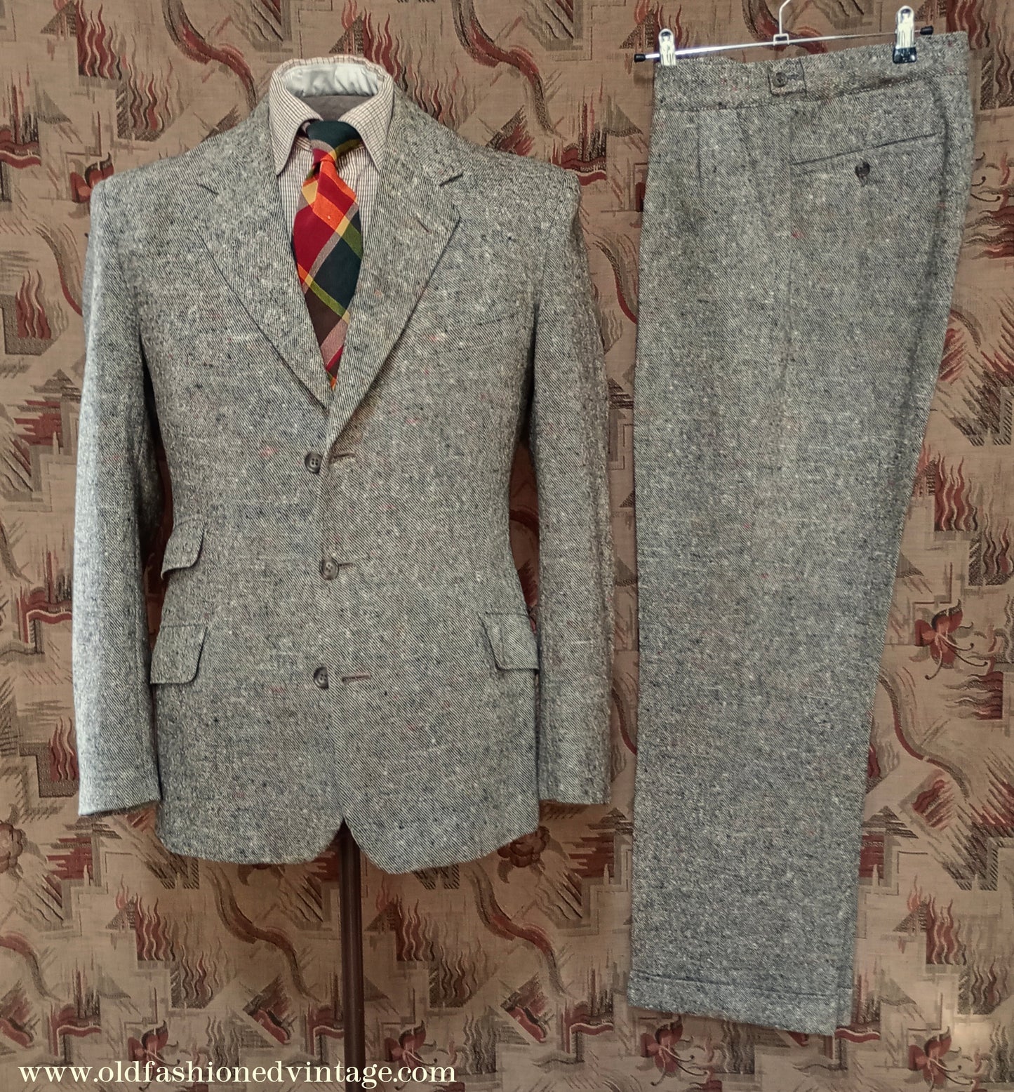 Vintage 1950s Mens Bespoke Donegal Tweed Suit 38"