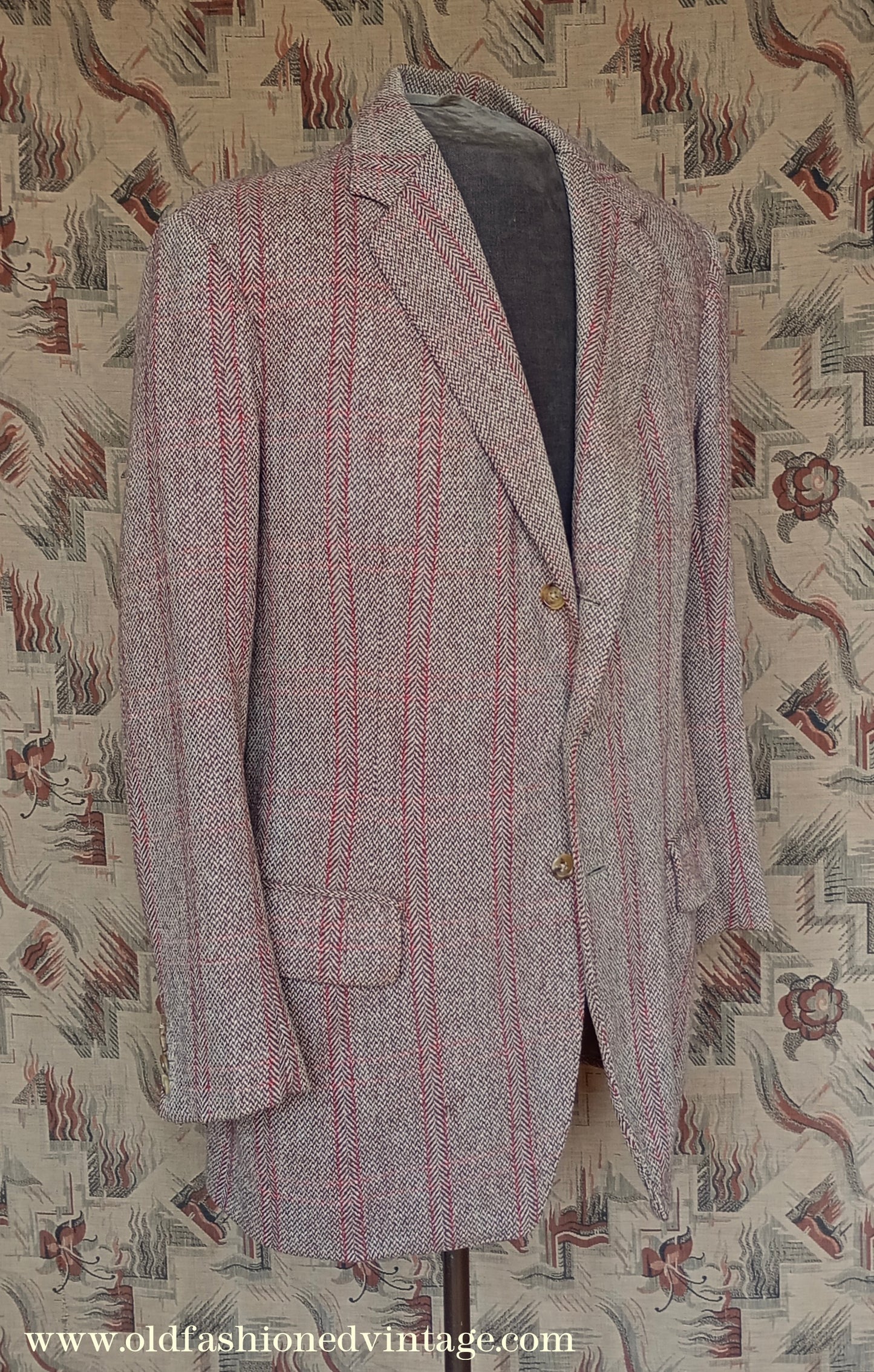 Vintage 1960s Mens Bespoke Tweed Jacket Brown Windowpane Check 42"-44"