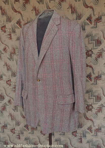 Vintage 1960s Mens Bespoke Tweed Jacket Brown Windowpane Check 42"-44"