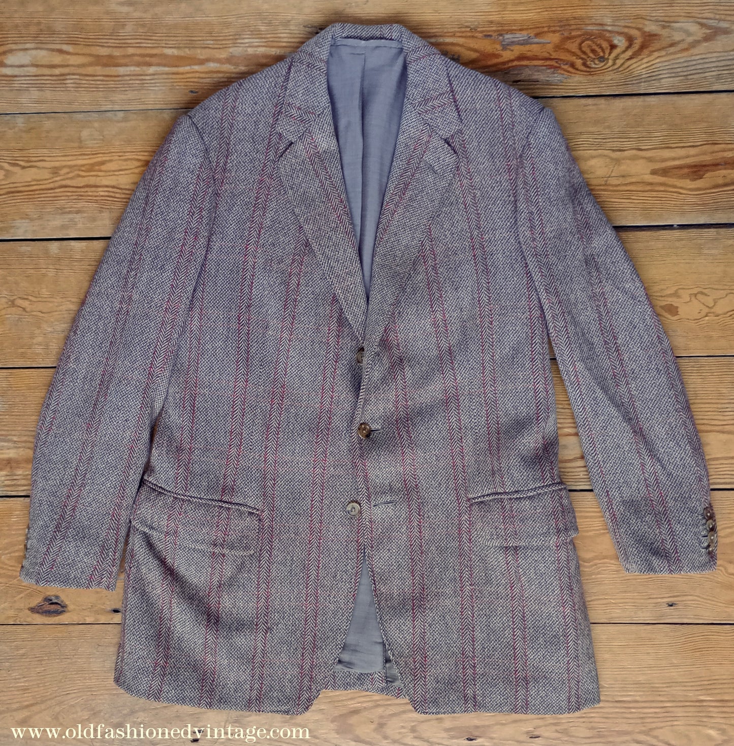 Vintage 1960s Mens Bespoke Tweed Jacket Brown Windowpane Check 42"-44"