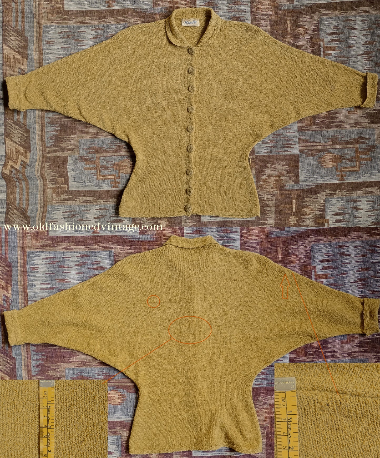 Vintage 1950s Mustard Wool Knit Set Sweater Skirt UK S/M