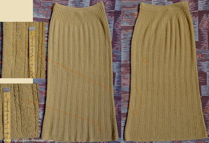 Vintage 1950s Mustard Wool Knit Set Sweater Skirt UK S/M