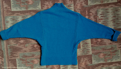 Vintage 1950s 40s Lofties Wool Chenille Sweater Peacock Blue Sweater UK S