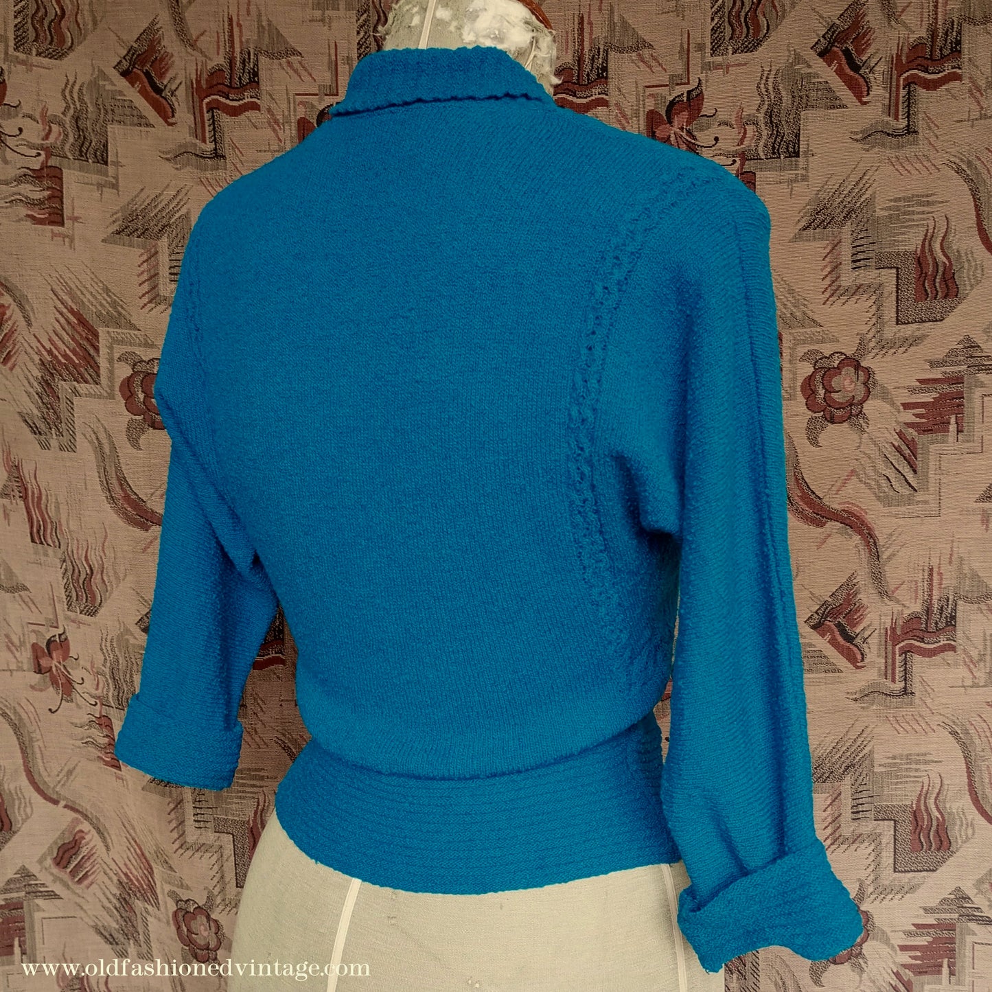 Vintage 1950s 40s Lofties Wool Chenille Sweater Peacock Blue Sweater UK S