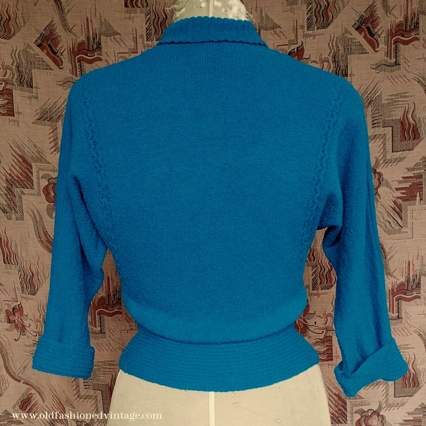 Vintage 1950s 40s Lofties Wool Chenille Sweater Peacock Blue Sweater UK S