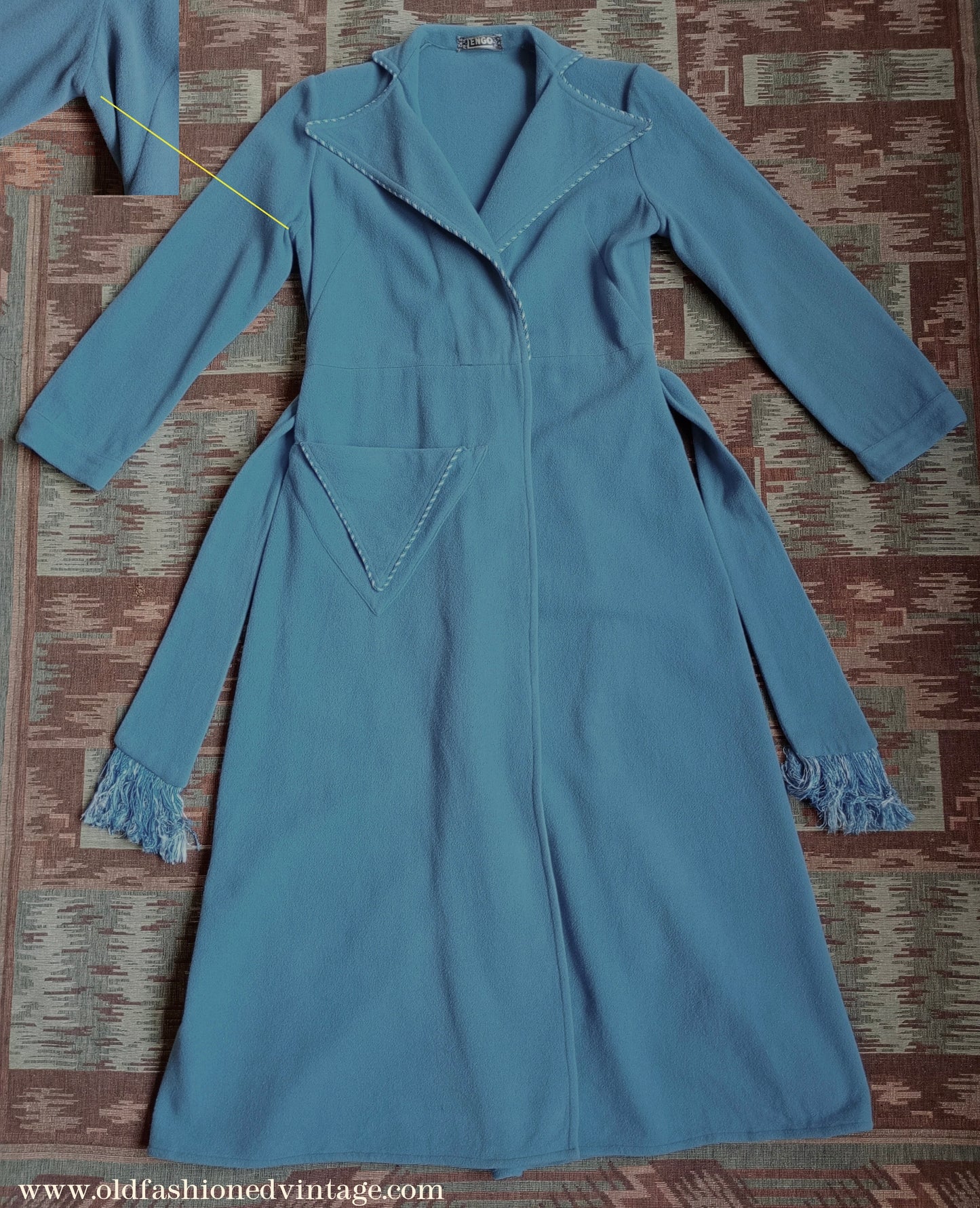 Vintage CC41 1940s Housecoat Dressing Gown Blue Wool Robe UK S/M