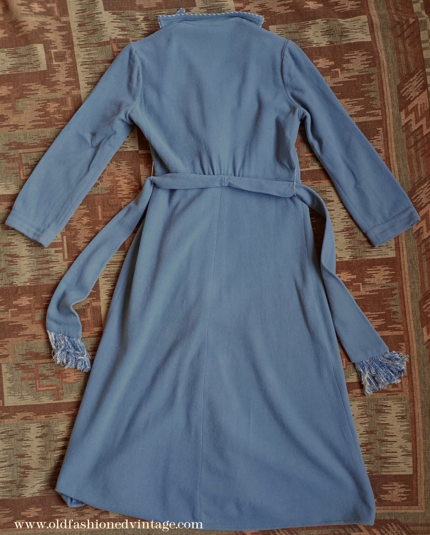 Vintage CC41 1940s Housecoat Dressing Gown Blue Wool Robe UK S/M