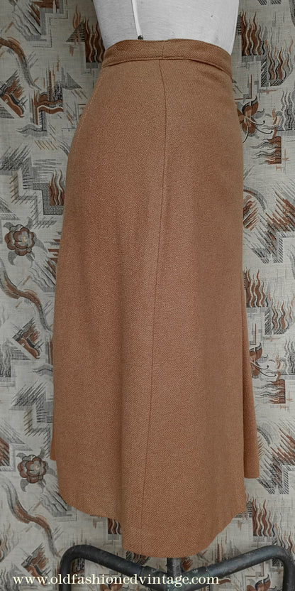 Original Vintage 1940s CC41 Skirt Autumnal Caramel Wool High Waist UK XS/S