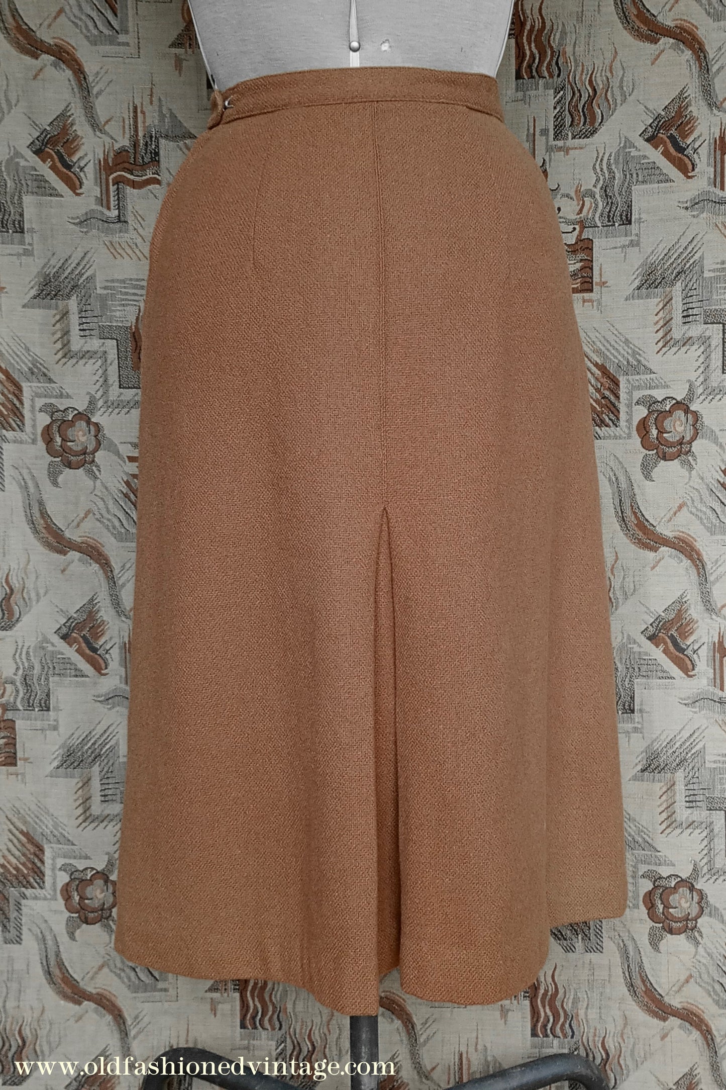 Original Vintage 1940s CC41 Skirt Autumnal Caramel Wool High Waist UK XS/S