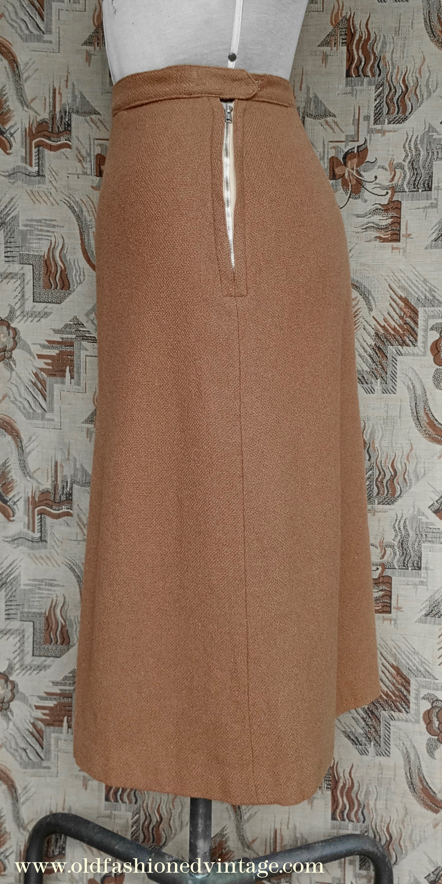 Original Vintage 1940s CC41 Skirt Autumnal Caramel Wool High Waist UK XS/S