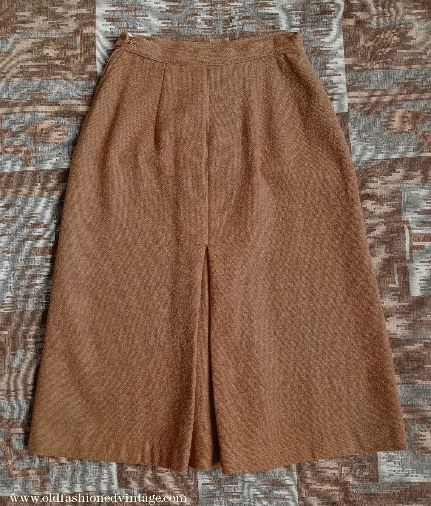 Original Vintage 1940s CC41 Skirt Autumnal Caramel Wool High Waist UK XS/S