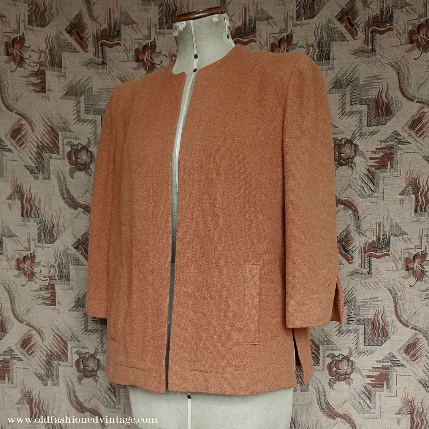 Original Vintage 1940s Jacket Apricot Wool Box Jigger UK M