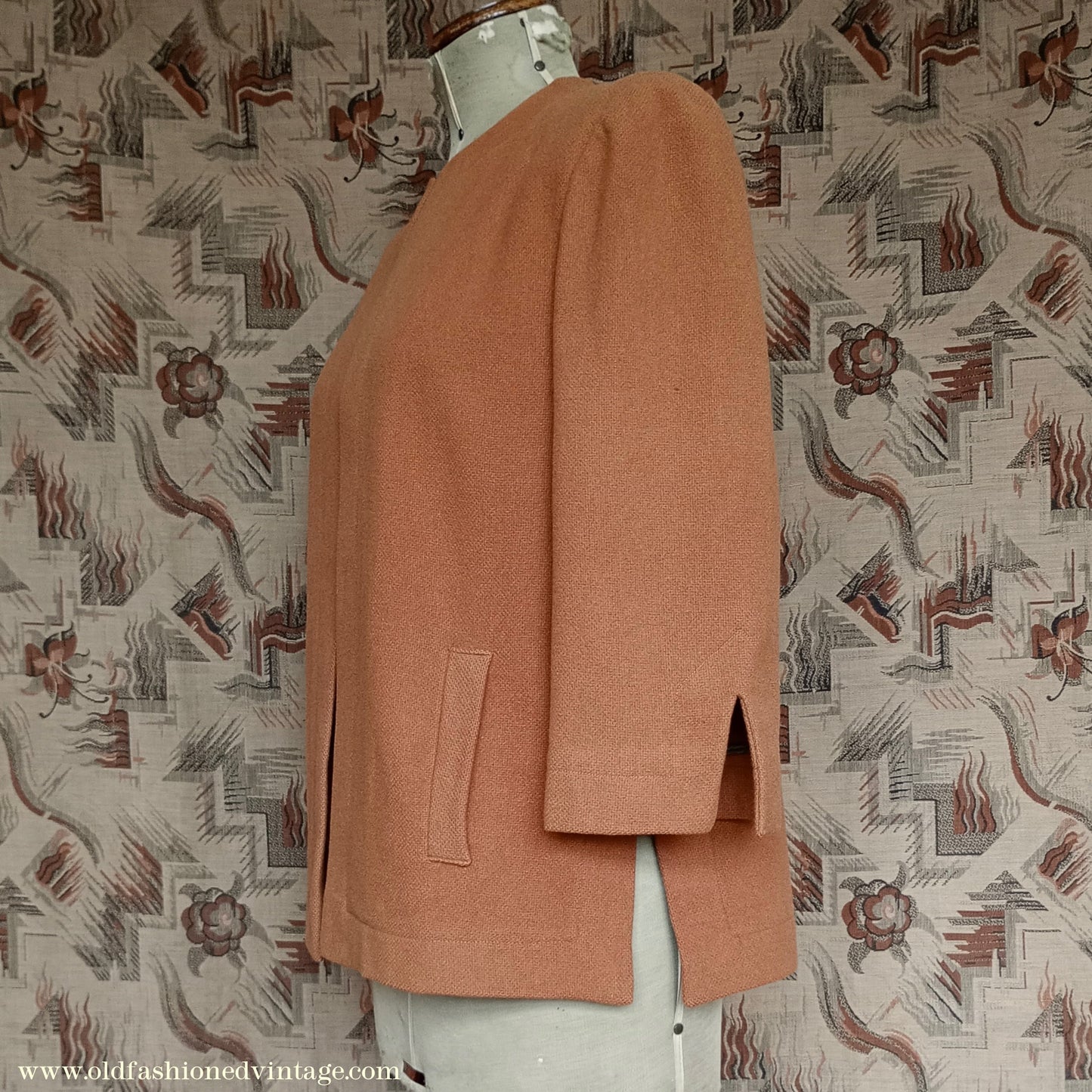 Original Vintage 1940s Jacket Apricot Wool Box Jigger UK M