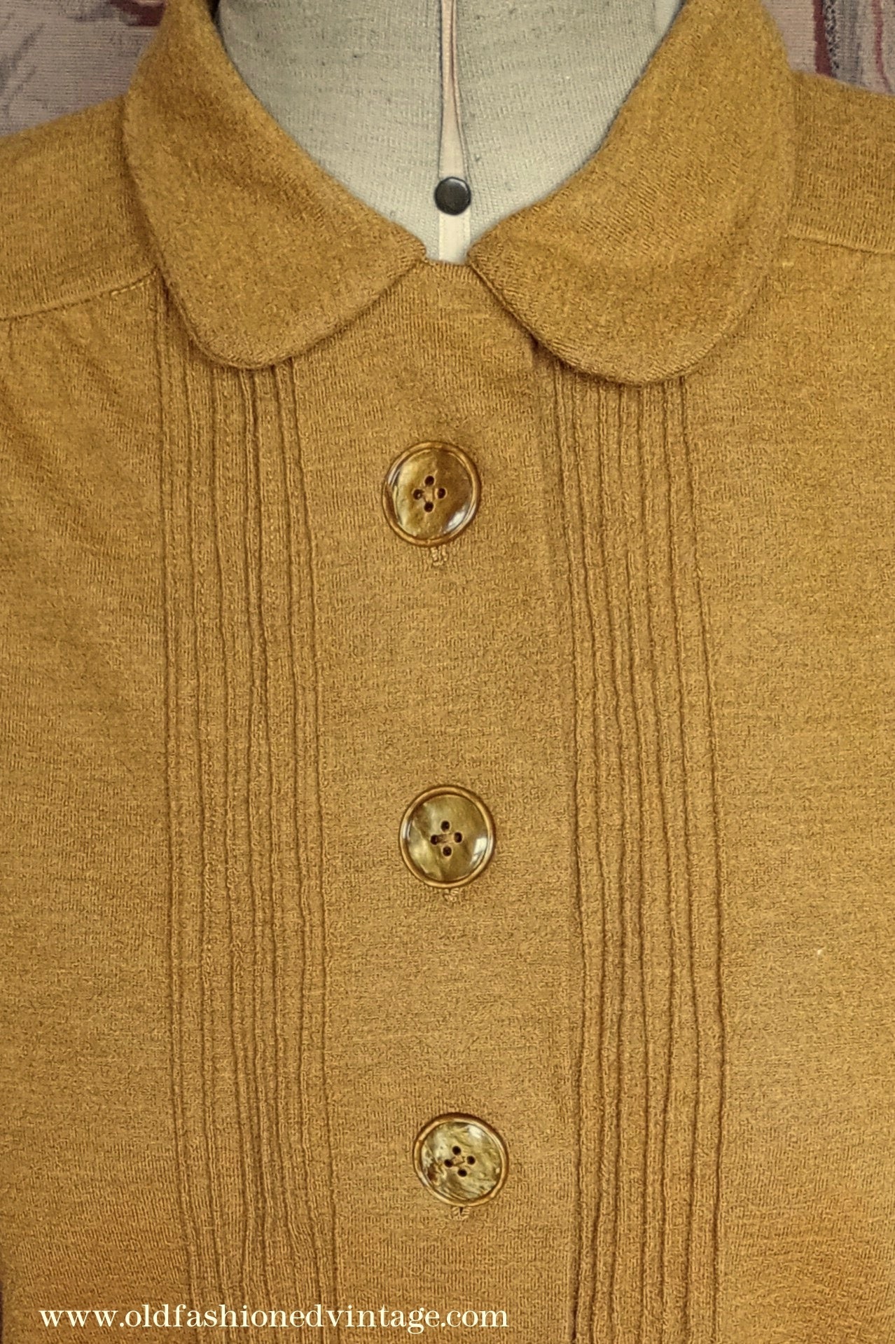 Rare 1940s Mustard Wool Jersey Blouse Long Sleeved Knit Shirt UK M