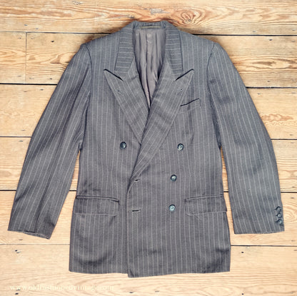 Vintage Mens 1940s Double Breasted Suit Brown Pinstripe 36"