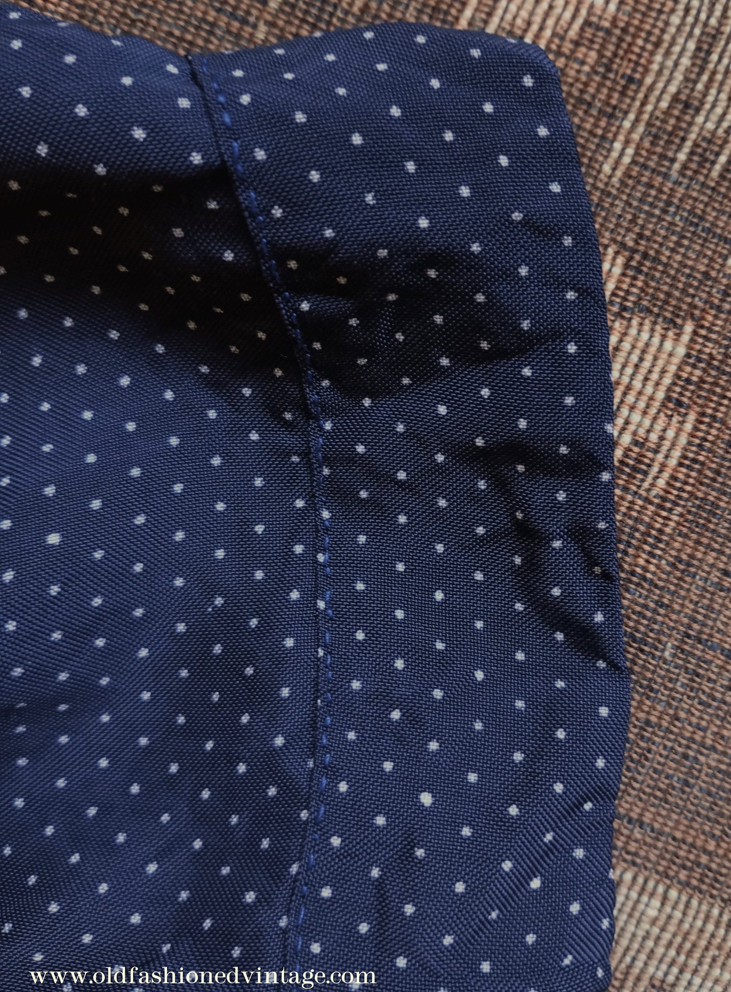 Vintage 1940s Blouse Dark Blue Spotty Rayon Short Sleeved Shirt UK M