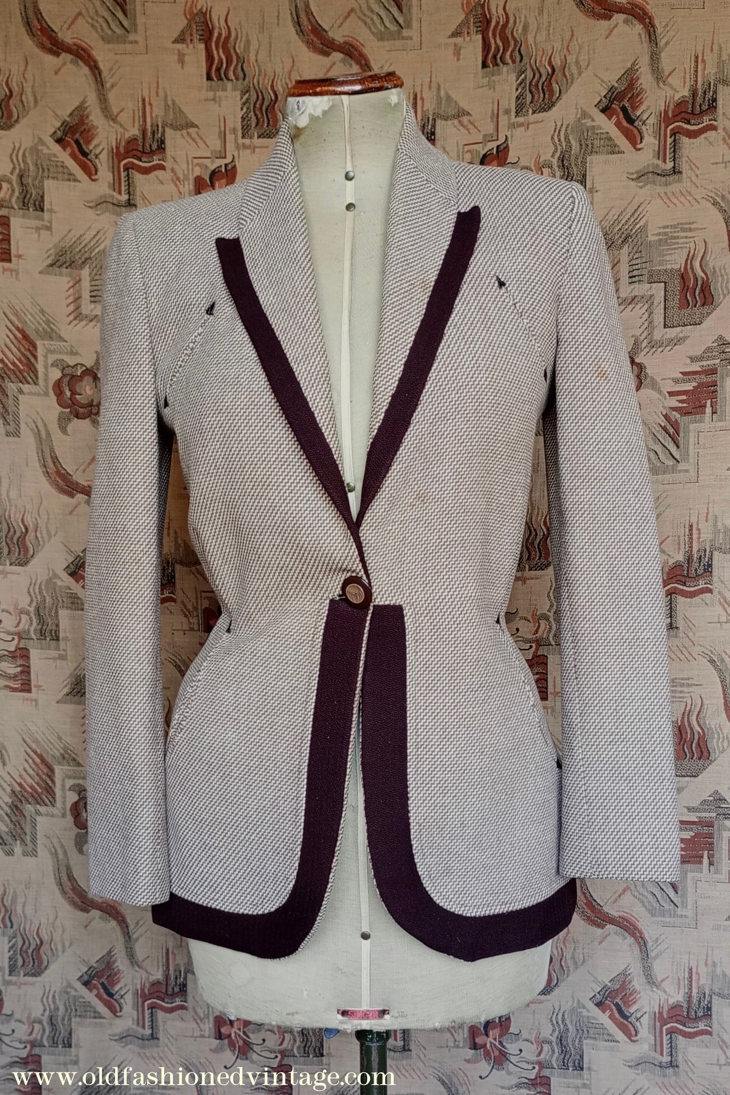 Vintage 1940s Jacket II0II Cream Brown Two Tone Fitted Blazer UK S