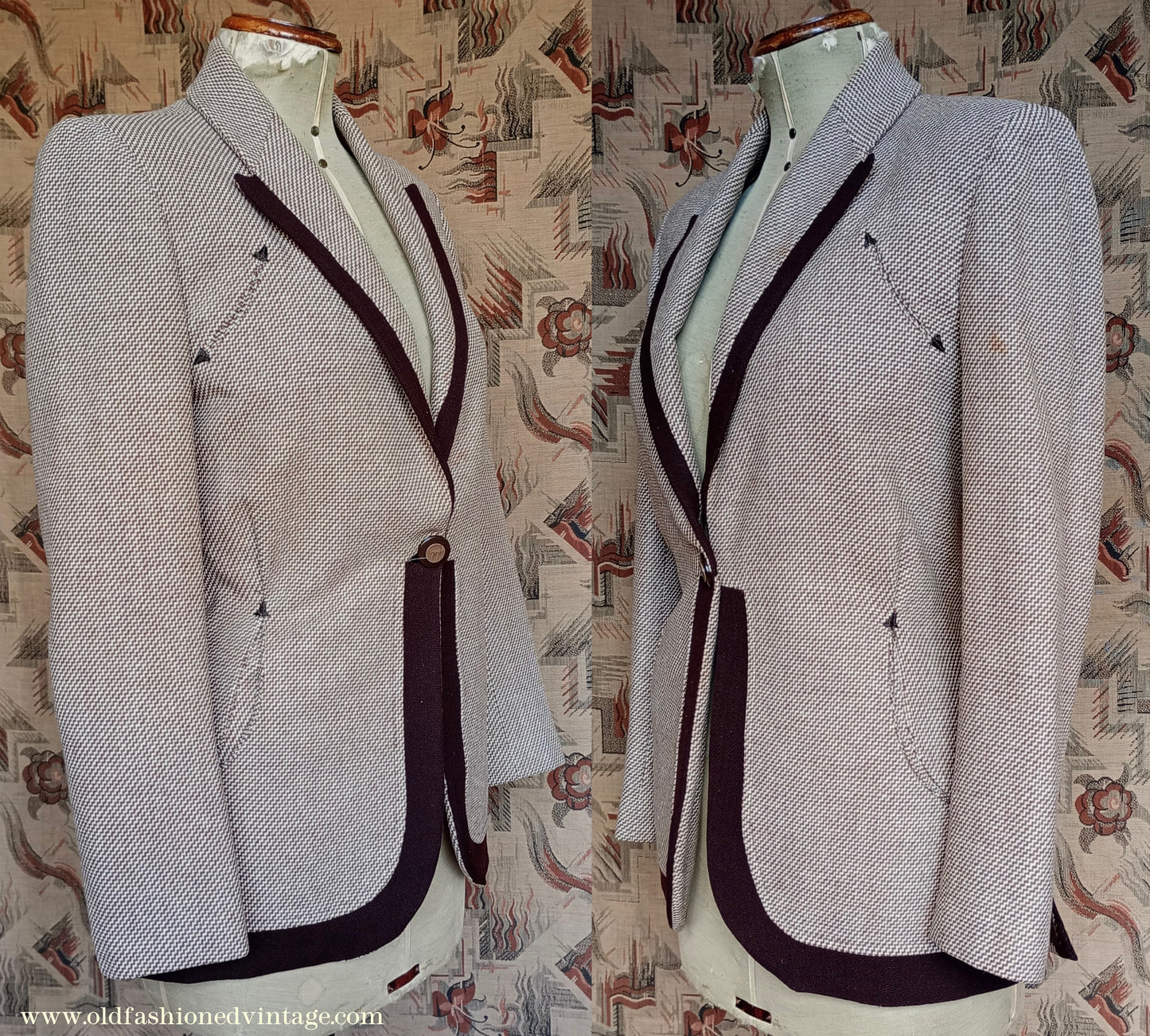 Vintage 1940s Jacket II0II Cream Brown Two Tone Fitted Blazer UK S