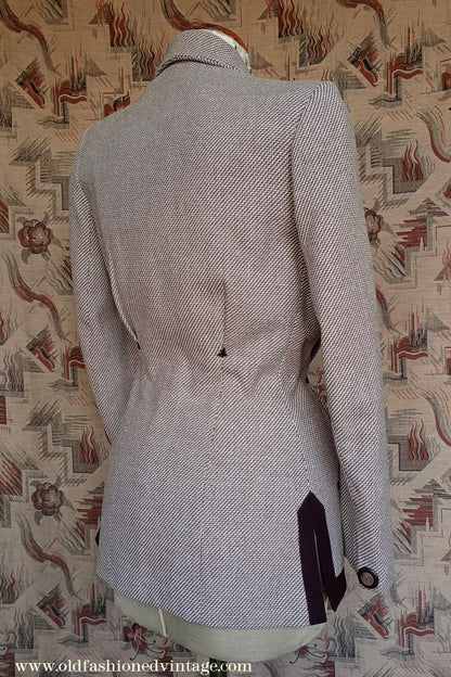 Vintage 1940s Jacket II0II Cream Brown Two Tone Fitted Blazer UK S