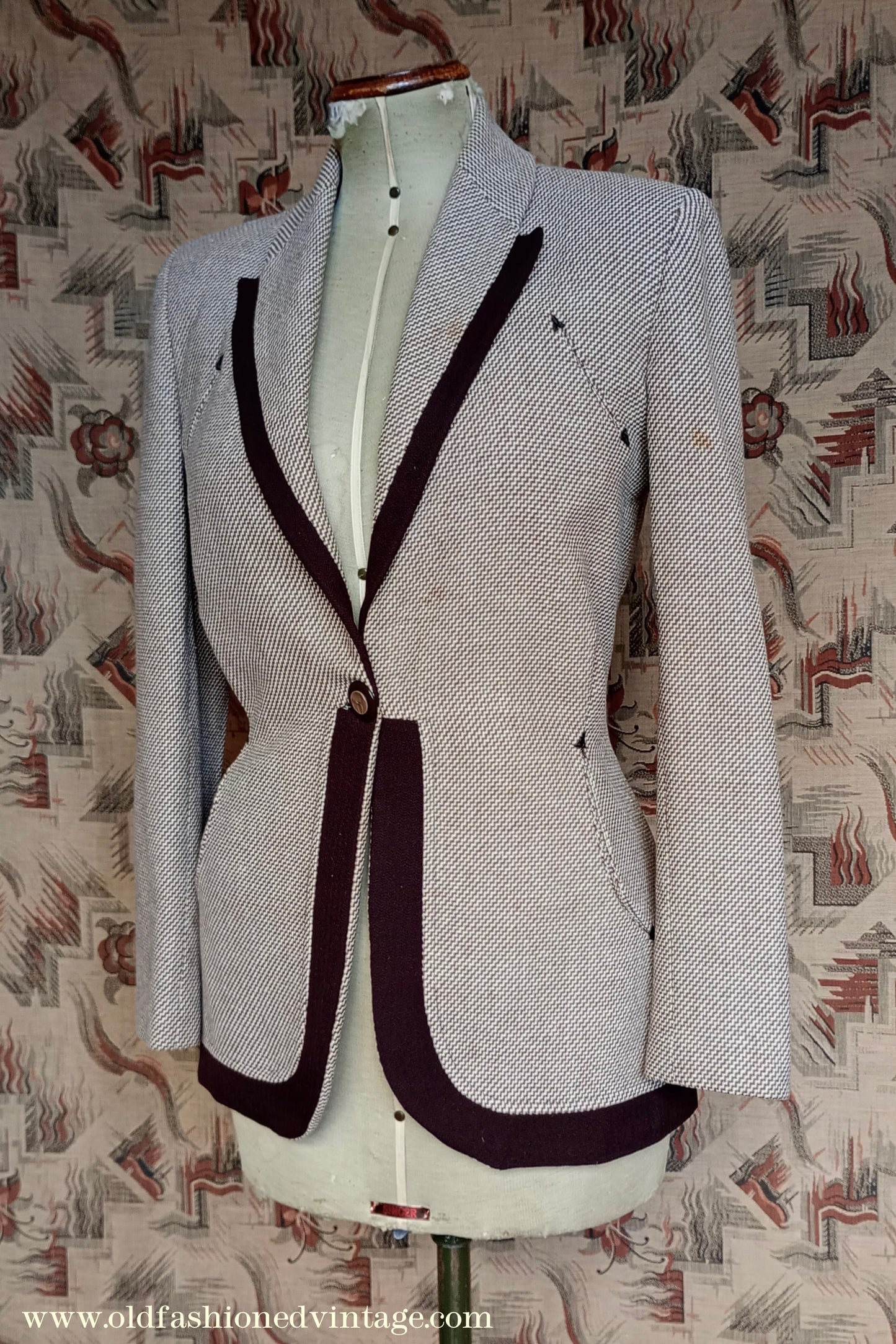 Vintage 1940s Jacket II0II Cream Brown Two Tone Fitted Blazer UK S