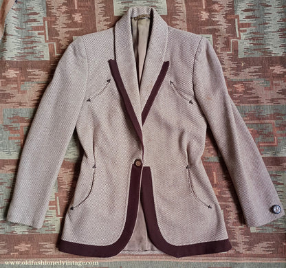 Vintage 1940s Jacket II0II Cream Brown Two Tone Fitted Blazer UK S