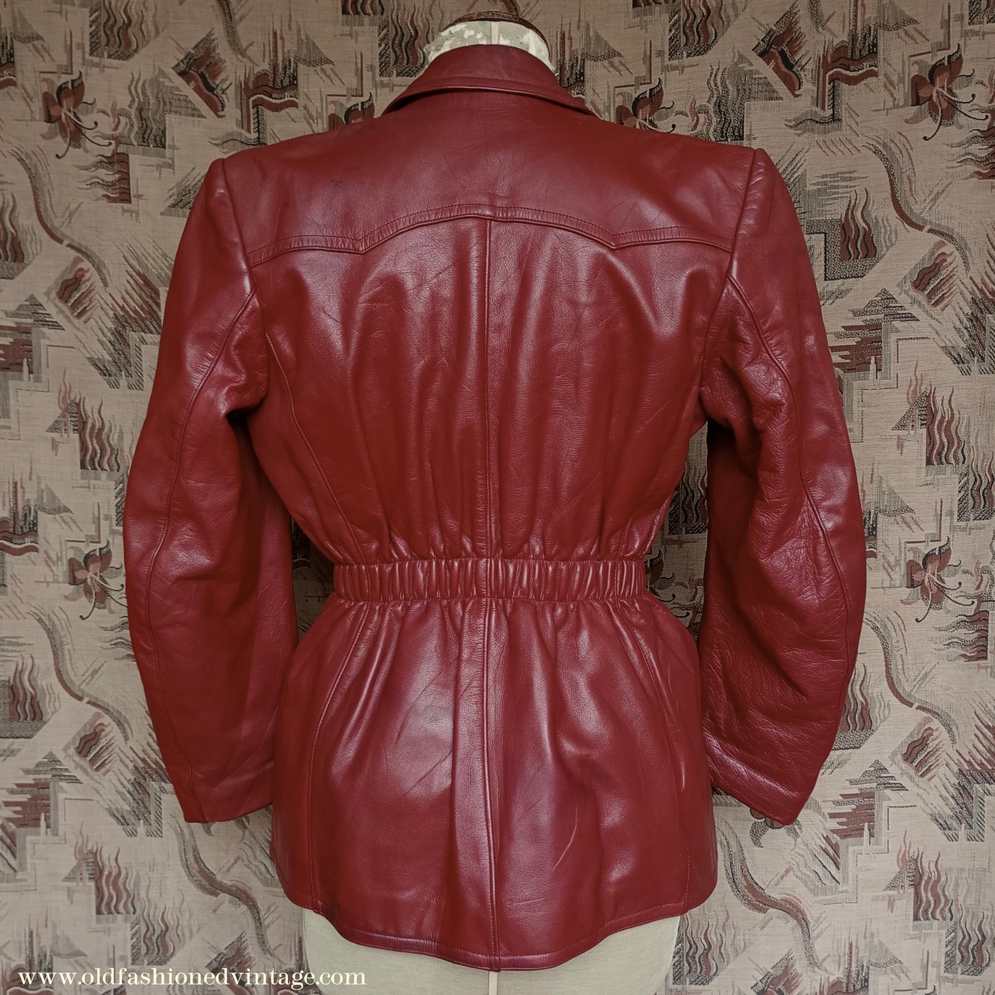 Rare Vintage 1940s 50s Red Leather Jacket Belted Zip Pockets UK S/M