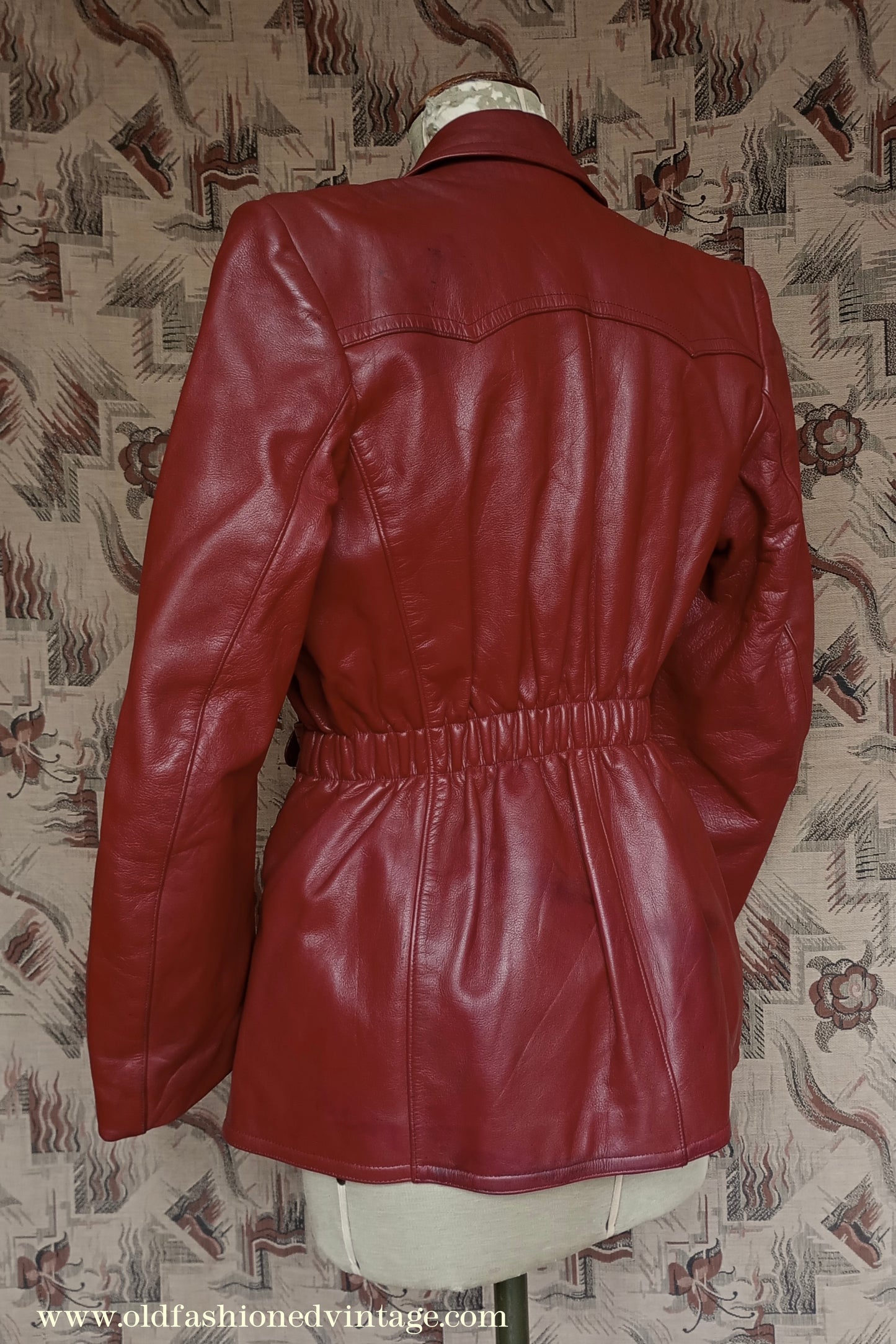 Rare Vintage 1940s 50s Red Leather Jacket Belted Zip Pockets UK S/M