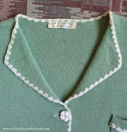 Vintage 1940s Green Knitted Waistcoat Jerkin Wool Vest UK S