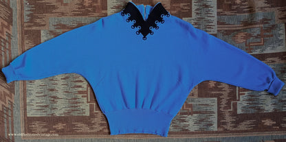 Vintage 1940s Jersey Dolman Sweater Colour Block Blue Black Jumper Top UK XS/S