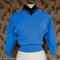 Vintage 1940s Jersey Dolman Sweater Colour Block Blue Black Jumper Top UK XS/S