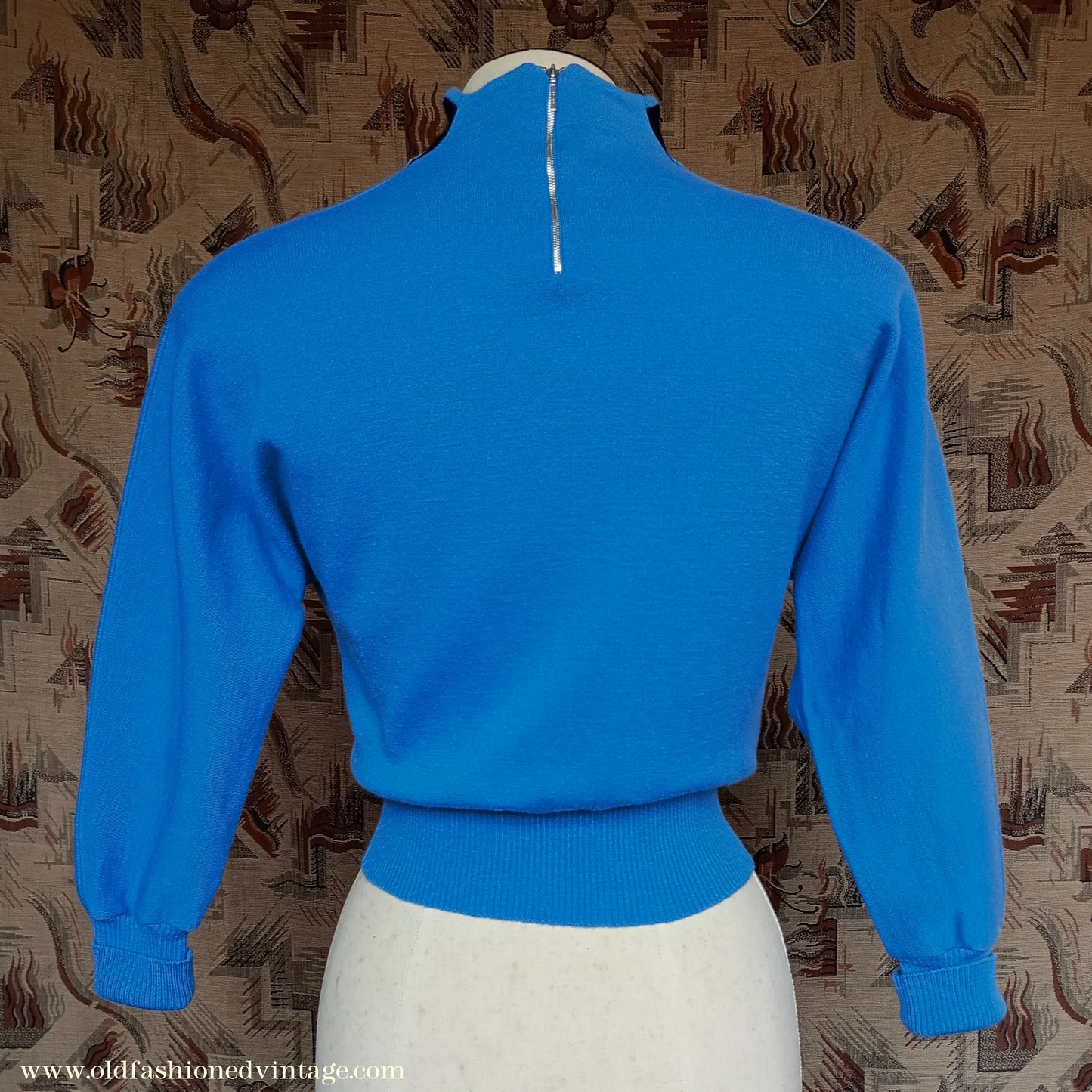 Vintage 1940s Jersey Dolman Sweater Colour Block Blue Black Jumper Top UK XS/S