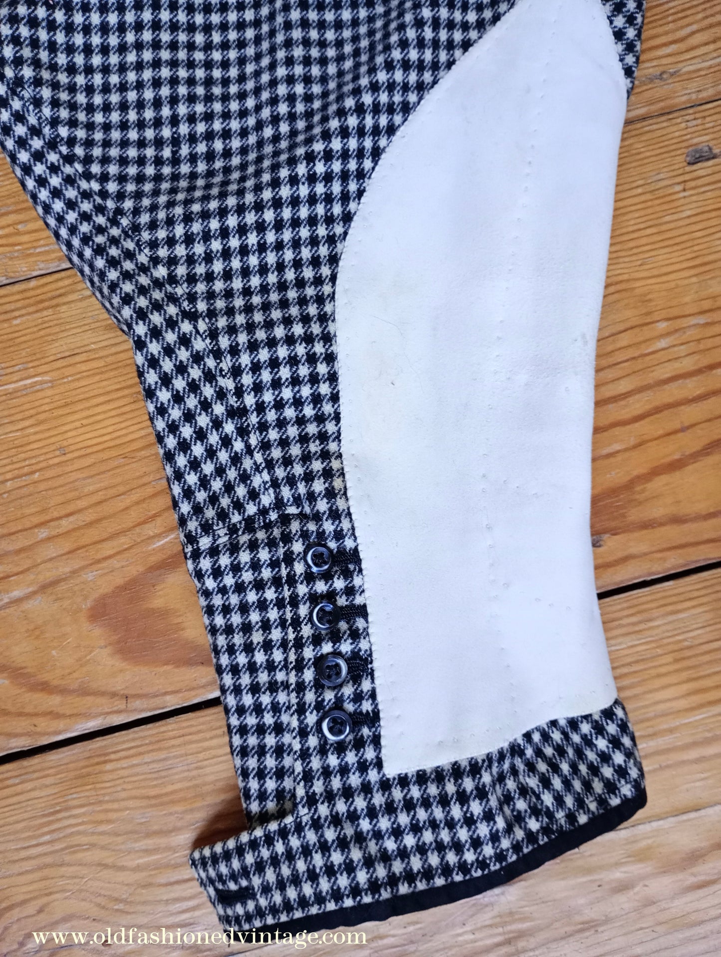 Vintage Mens 1930s Breeches Black & White Shepherd Check Jodhpurs Riding Trousers 28"/29"