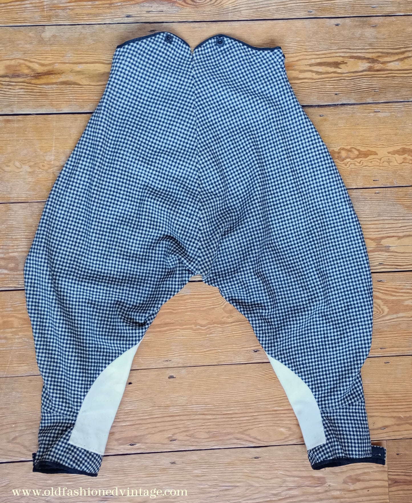 Vintage Mens 1930s Breeches Black & White Shepherd Check Jodhpurs Riding Trousers 28"/29"