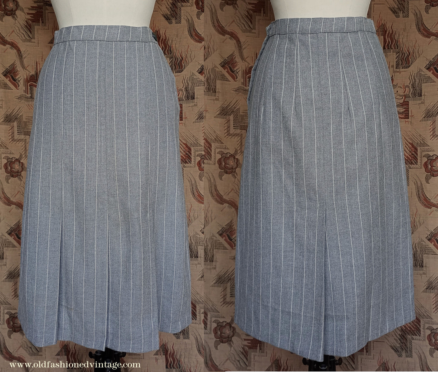 Vintage 1940s Suit Grey White Pinstripe Jacket Skirt UK XS