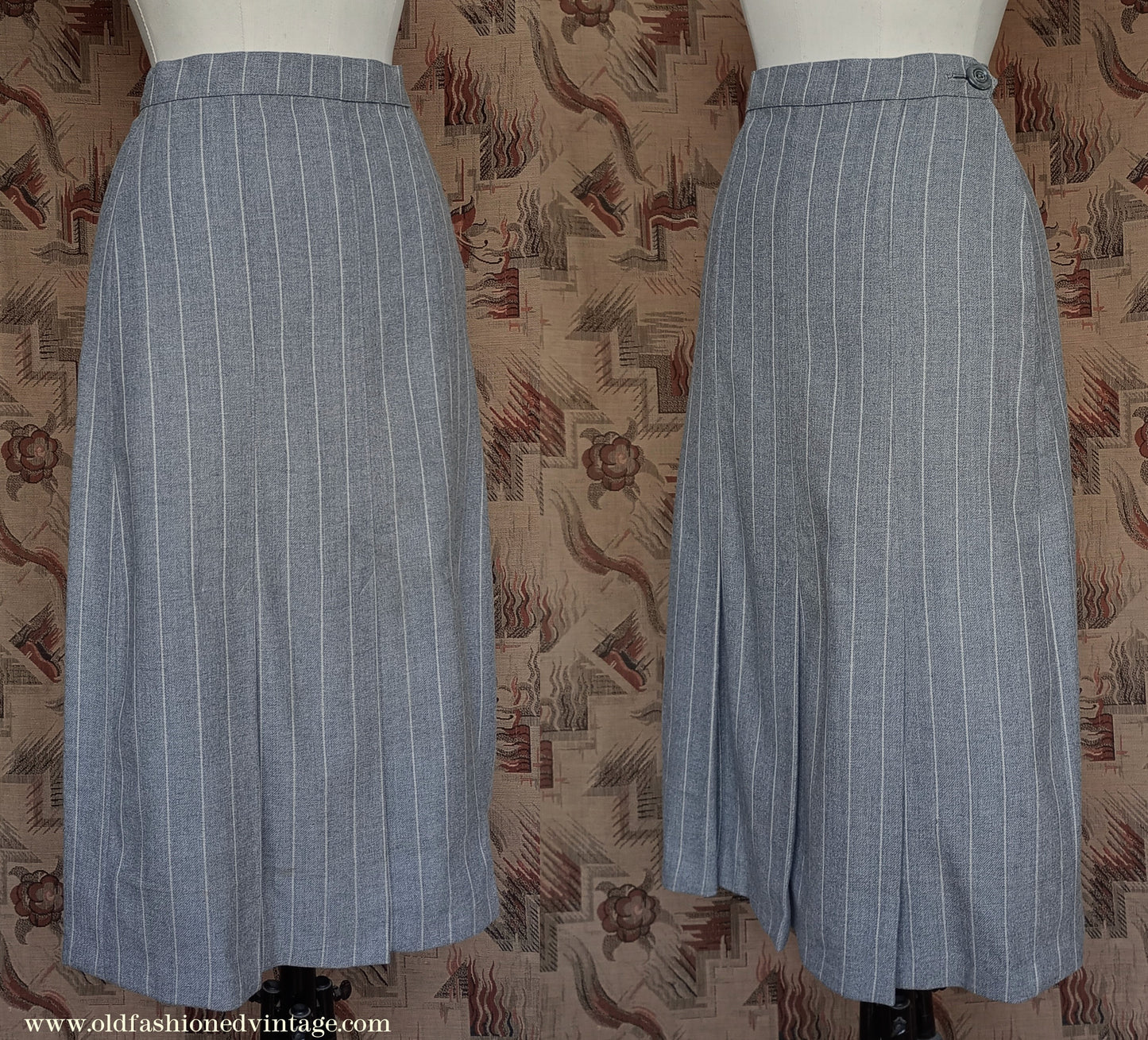 Vintage 1940s Suit Grey White Pinstripe Jacket Skirt UK XS