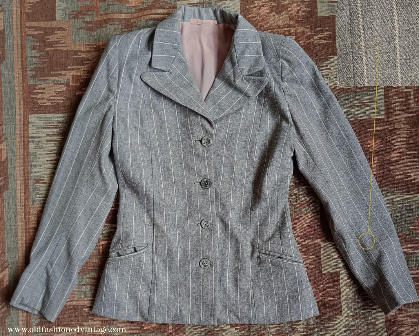 Vintage 1940s Suit Grey White Pinstripe Jacket Skirt UK XS