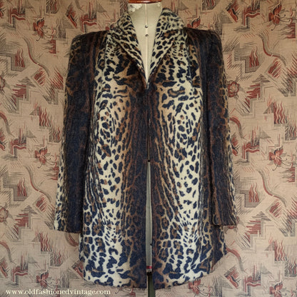 Vintage 1940s Faux Fur Jacket Leopard Teddy Coat UK M/L