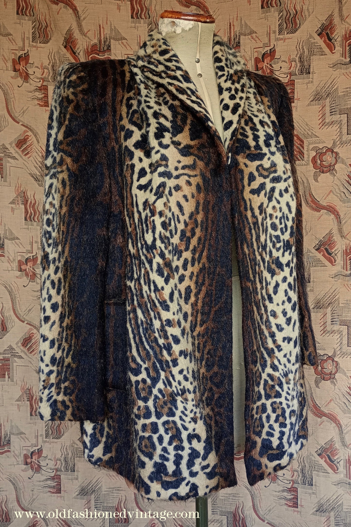 Vintage 1940s Faux Fur Jacket Leopard Teddy Coat UK M/L