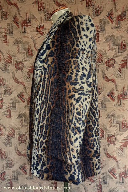 Vintage 1940s Faux Fur Jacket Leopard Teddy Coat UK M/L